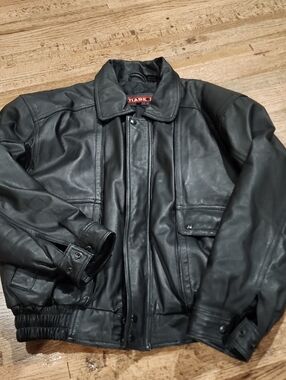 Vintage Phase 2 Black Leather Bomber Jacket